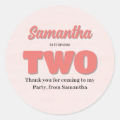 Pink Second Birthday Girl Party Floral Runder Aufkleber (Vorderseite)