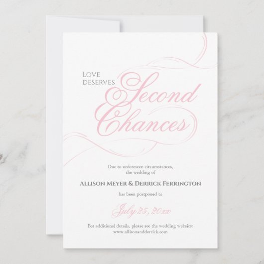 Pink Second Chances Hochzeitspause Einladung (Vorderseite)