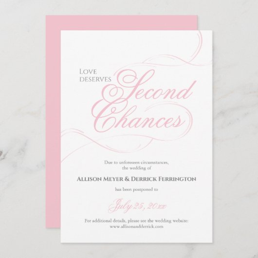 Pink Second Chances Hochzeitspause Einladung (Vorne/Hinten)