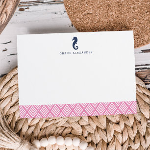 Pink   Seepferd Personalisiert Stationery Flat Mitteilungskarte