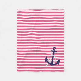 Pink-Seestreifen mit Marine-Blau-Anker Fleecedecke