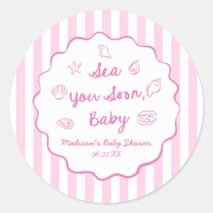 Pink sehen wir dich bald Baby-Küsten-Baby-Party Runder Aufkleber