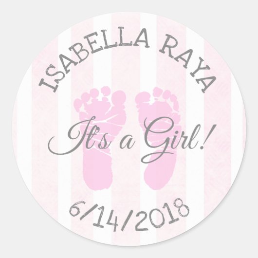 Pink sein a Girl Birth Announcement Stickers (Vorderseite)