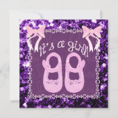 Pink seine Lila Glitzern Babydusche einladen Einladung (Vorderseite)