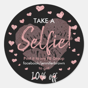 Pink Selfie mit Herz Lippen Lippenstift Rabatt Runder Aufkleber