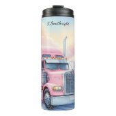 Pink Semi Truck Winterlandschaft Thermosbecher (Vorderseite)