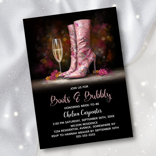 Pink Sequin Boots and Bubbly Bridal Shower Einladung