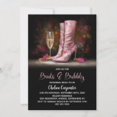 Pink Sequin Boots and Bubbly Bridal Shower Einladung (Vorderseite)