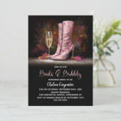 Pink Sequin Boots and Bubbly Bridal Shower Einladung (Stehend Vorderseite)