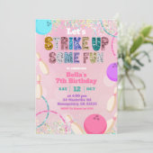 Pink Sequin Glitter Bowling Party Invitation Einladung (Stehend Vorderseite)