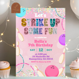 Pink Sequin Glitter Bowling Party Invitation Einladung