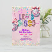 Pink Sequin Glitter Let's Disco Birthday Einladung (Stehend Vorderseite)