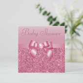 Pink Sequins, Bow & Diamond Baby Dusche Einladung (Stehend Vorderseite)