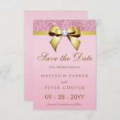 Pink Sequins Gold Bow Save the Date Hochzeit (Vorne/Hinten)