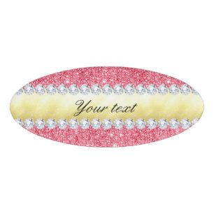 Pink Sequins Gold Foil and Diamonds Namenschild