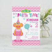 Pink Sesame Street Zoe Birthday Einladung (Stehend Vorderseite)