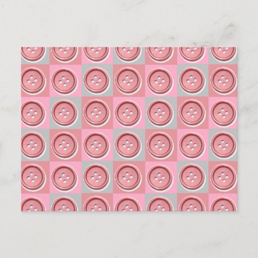Pink Sewing Button Checked Postkarte (Vorderseite)