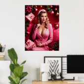 Pink Sexy Christmas Pinup Lady Poster (Heimbüro)