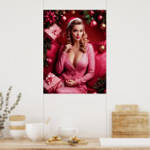Pink Sexy Christmas Pinup Lady Poster (Küche)
