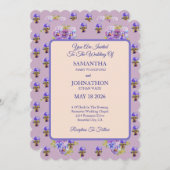 Pink Shabby Chic Blume Pansy Hochzeit Einladung (Vorne/Hinten)