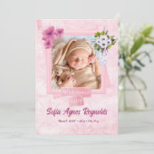 Pink Shabby Style Baby Flat Announccard Ankündigung (Stehend Vorderseite)