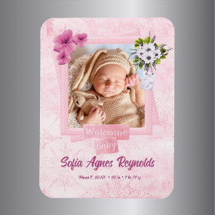 Pink Shabby Style Baby Magnet