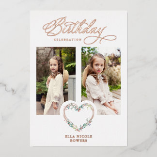 Pink Shades Birthday 2 Photos Floral Heart Folieneinladung