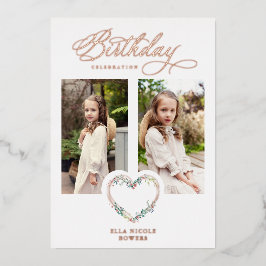 Pink Shades Birthday 2 Photos Floral Heart Folieneinladung