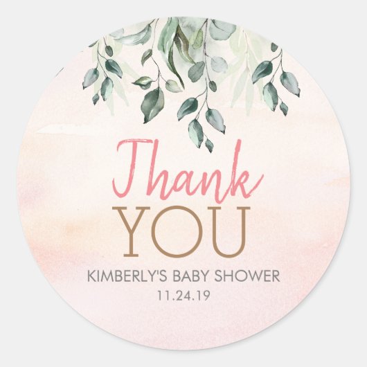 Pink Shades Wasserfarbe und Grüne Runder Aufkleber (Vorderseite)