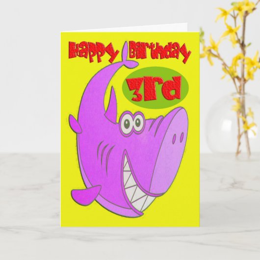Pink Shark 3. Geburtstag Karte (Gelbe Blume)