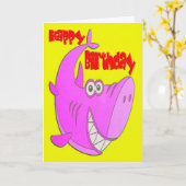 Pink Shark Birthday Karte (Gelbe Blume)