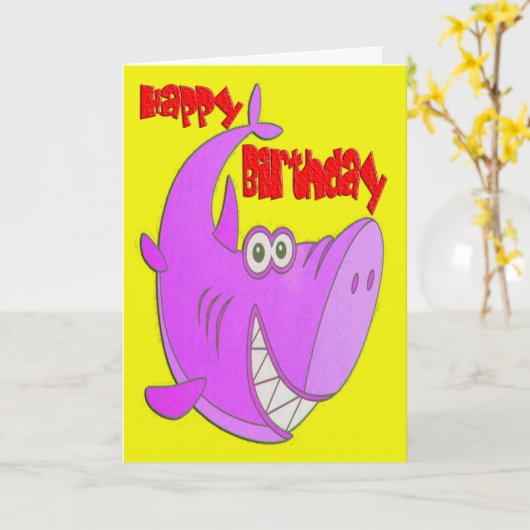 Pink Shark Birthday Karte (Gelbe Blume)