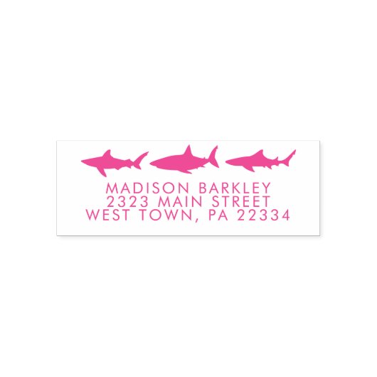 Pink Sharks Niedlich Kid's Rücksendeadresse Briefm Permastempel (Design)