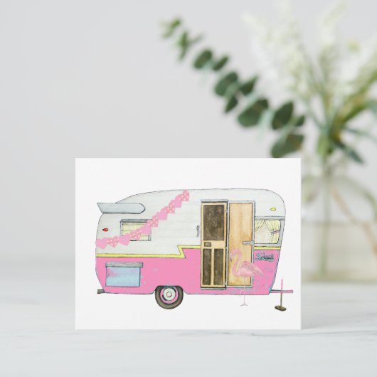 Pink She Shirt Camper Trailer Postkarte (Stehend Vorderseite)