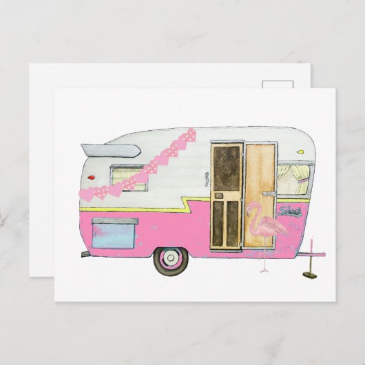 Pink She Shirt Camper Trailer Postkarte (Vorne/Hinten)