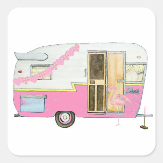 Pink She Shirt Camper Trailer Quadratischer Aufkleber
