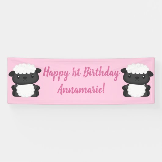 Pink Sheep Birthday Party Banner (Horizontal)
