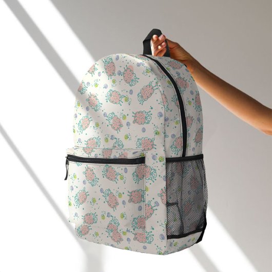 Pink Sheep with Flowers & Berries - Cute Pattern Bedruckter Rucksack