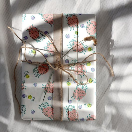 Pink Sheep with Flowers & Berries - Cute Pattern Geschenkpapier Set