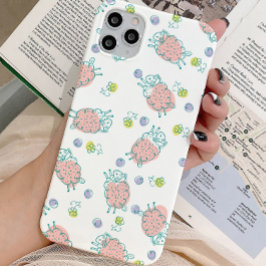 Pink Sheep with Flowers & Berries - Cute Pattern iPhone 15 Pro Hülle