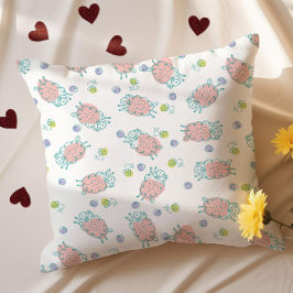 Pink Sheep with Flowers & Berries - Cute Pattern Kissen
