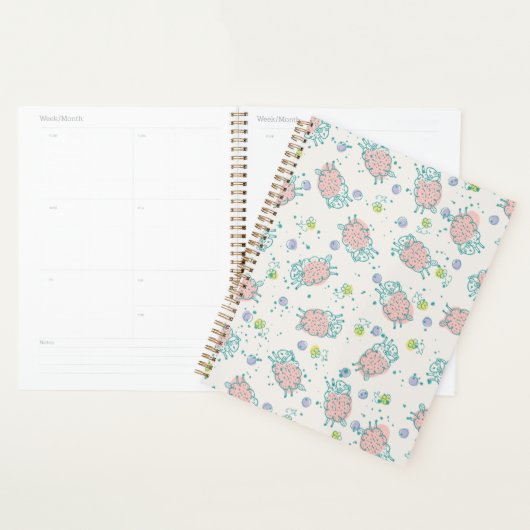 Pink Sheep with Flowers & Berries - Cute Pattern Planer (Anzeige)