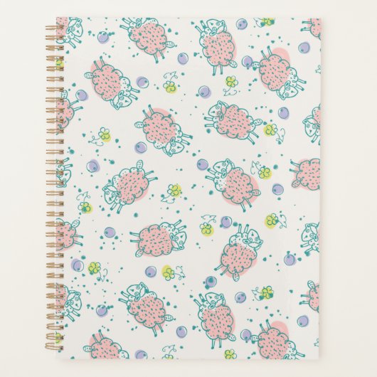 Pink Sheep with Flowers & Berries - Cute Pattern Planer (Vorderseite)
