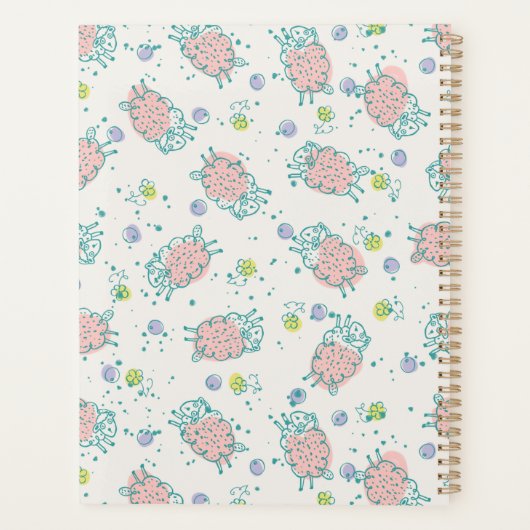 Pink Sheep with Flowers & Berries - Cute Pattern Planer (Rückseite)