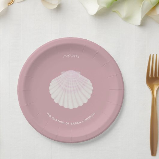 Pink shell baptism christening Paper Plate Pappteller