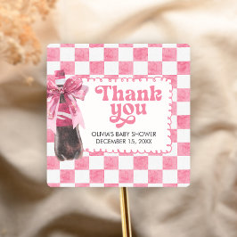 Pink She's Ready to Pop Baby Shower Quadratischer Aufkleber