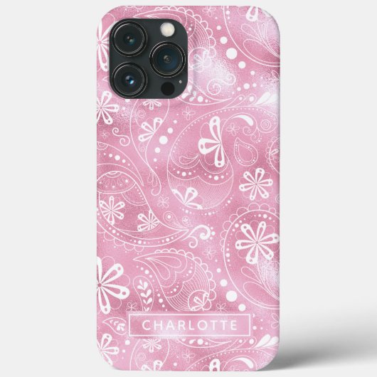Pink Shimmer Modernes Girly Paisley Personalisiert Case-Mate iPhone Hülle (Rückseite)