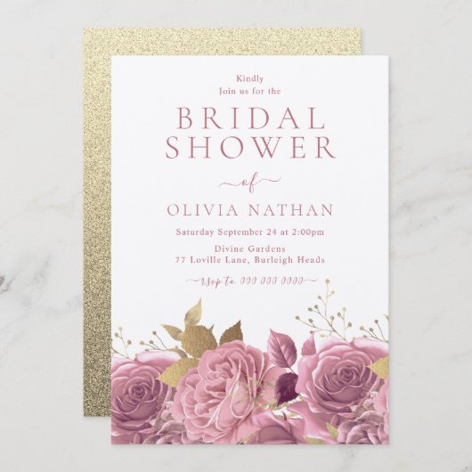 Pink Shimmer Rose Blumenkohl Brautparty Einladung (Vorne/Hinten)
