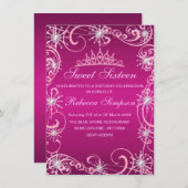 Pink Shimmer Snowflake Geburtstag Einladung (Vorne/Hinten)