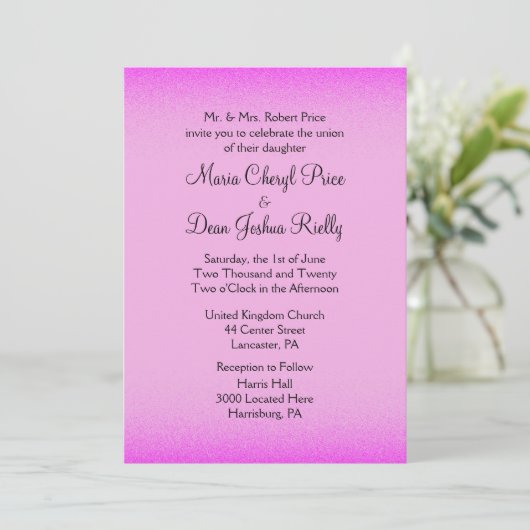Pink Shimmer Wedding Einladung 5"x 7" (Stehend Vorderseite)
